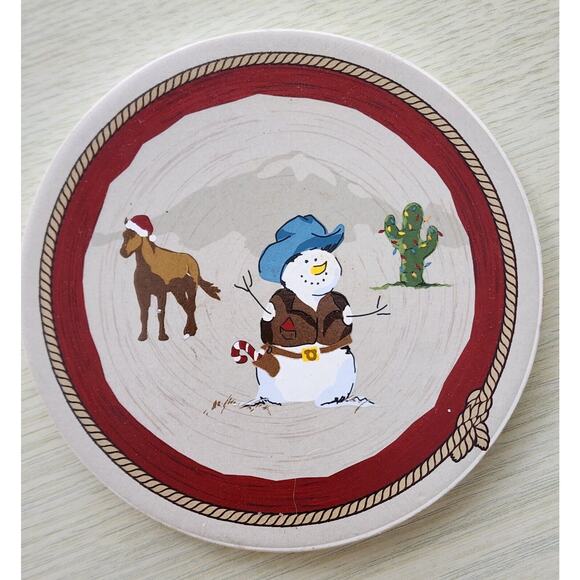 Coasters-Stoneware-Cowboy Theme-Snowman-Cork Backing-Set of 4 - Picture 3 of 8